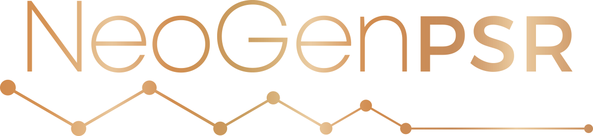 A logo for neogenpsr with a graph on a white background.