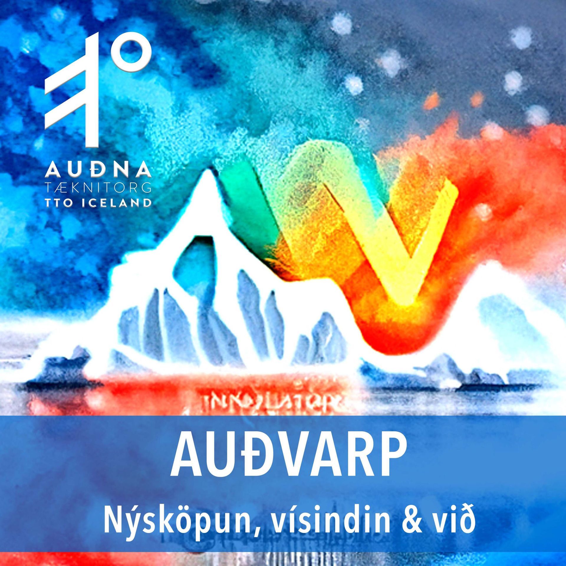 an advertisement for audvarp in iceland with a colorful iceberg