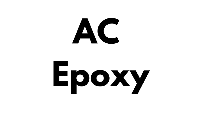 A black and white logo for ac epoxy on a white background.