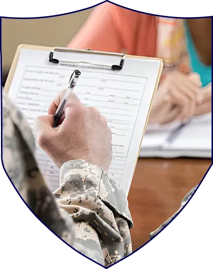 Soldier filling a form