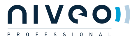 A blue and white logo for nivool professional