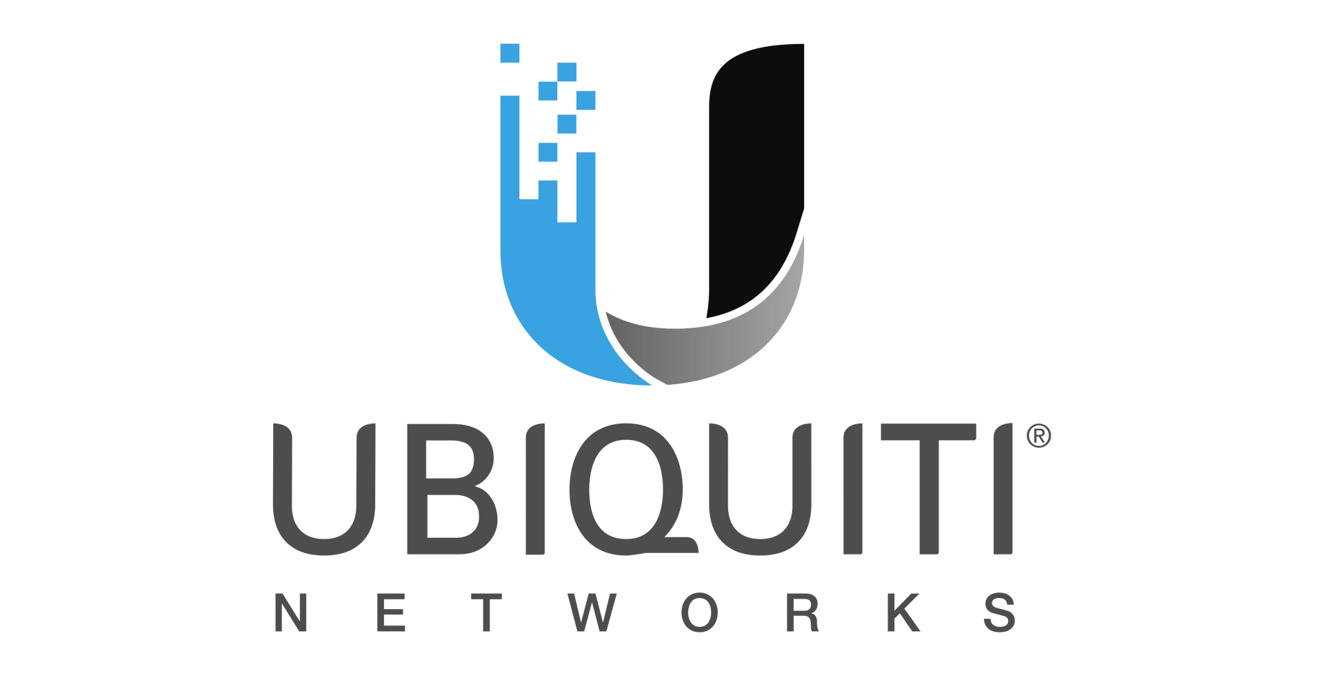 A logo for ubiquiti networks with a blue and black u on a white background.