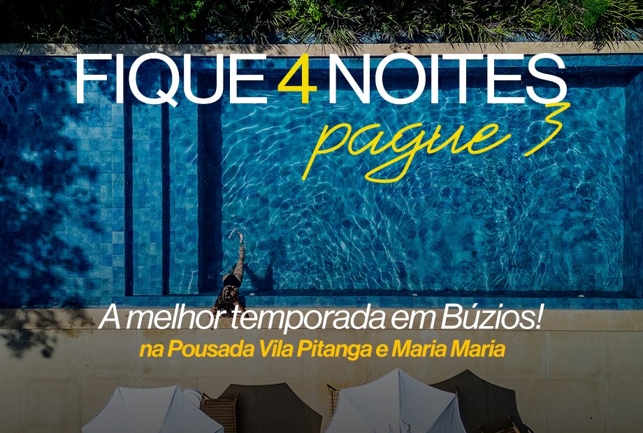 Uma piscina com as palavras fique 4 noites pago 3 nela