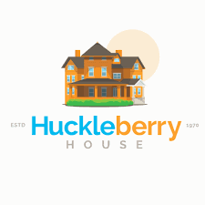 The logo for huckleberry house shows a large orange house