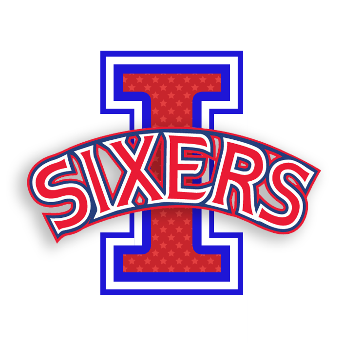 A logo for the sixers is shown on a white background