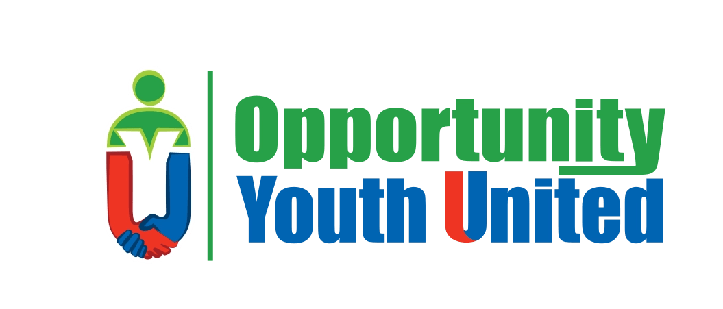 A logo for opportunity youth united with a person shaking hands