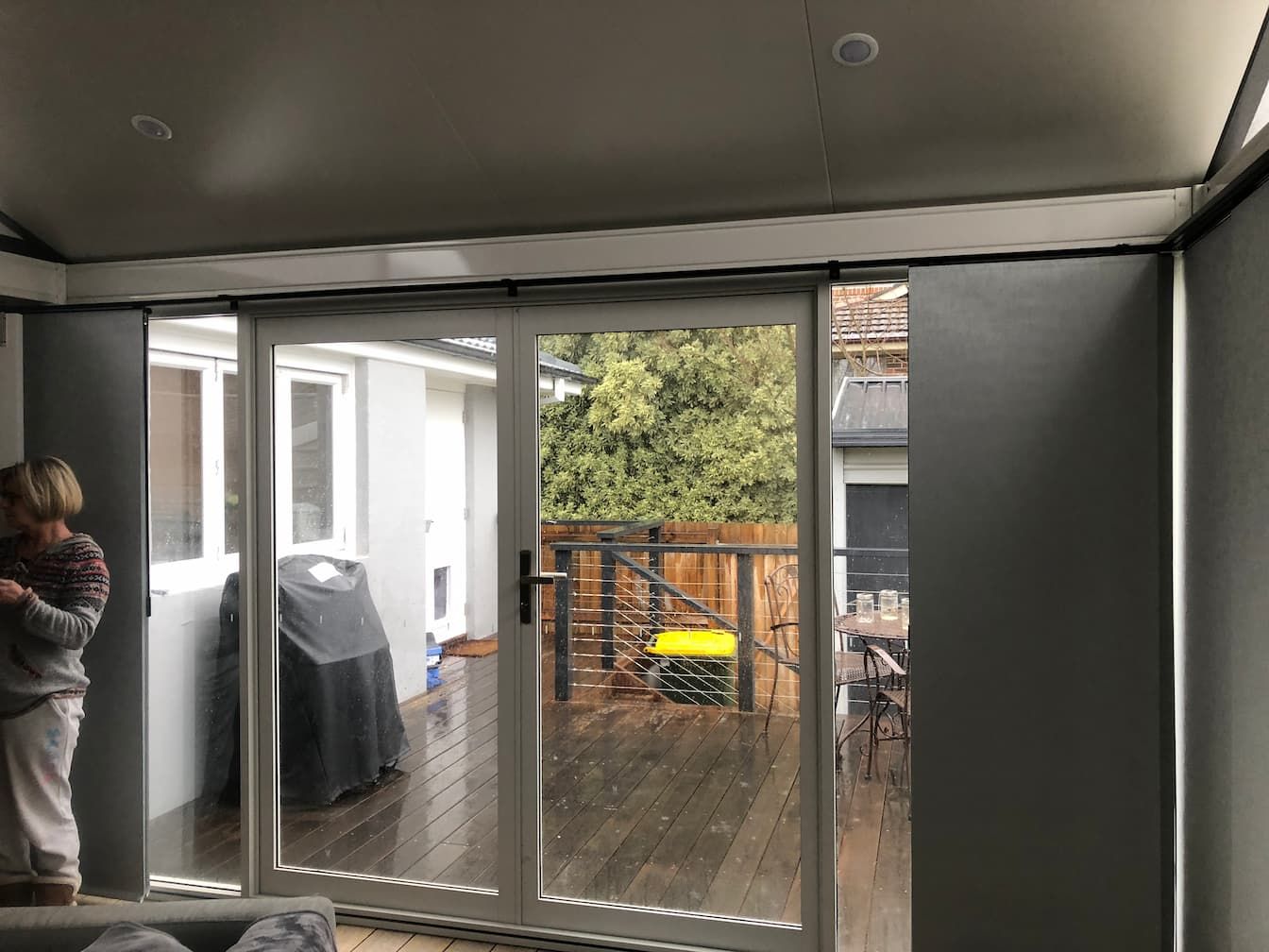 Sliding Door With Gray Blinds — Window Coverings in Exeter, NSW