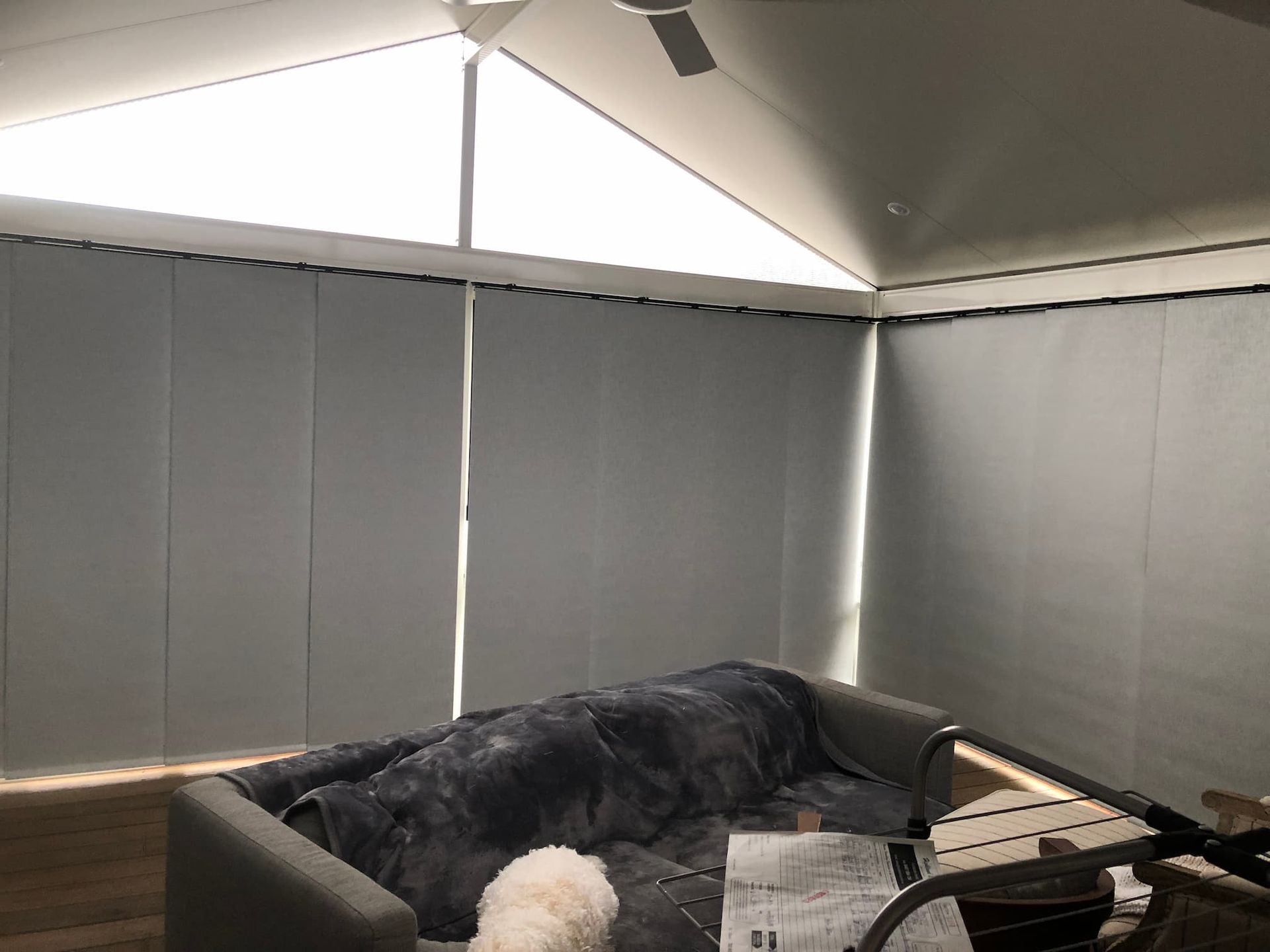 Gray Blinds Panels On Window — Window Coverings in Exeter, NSW