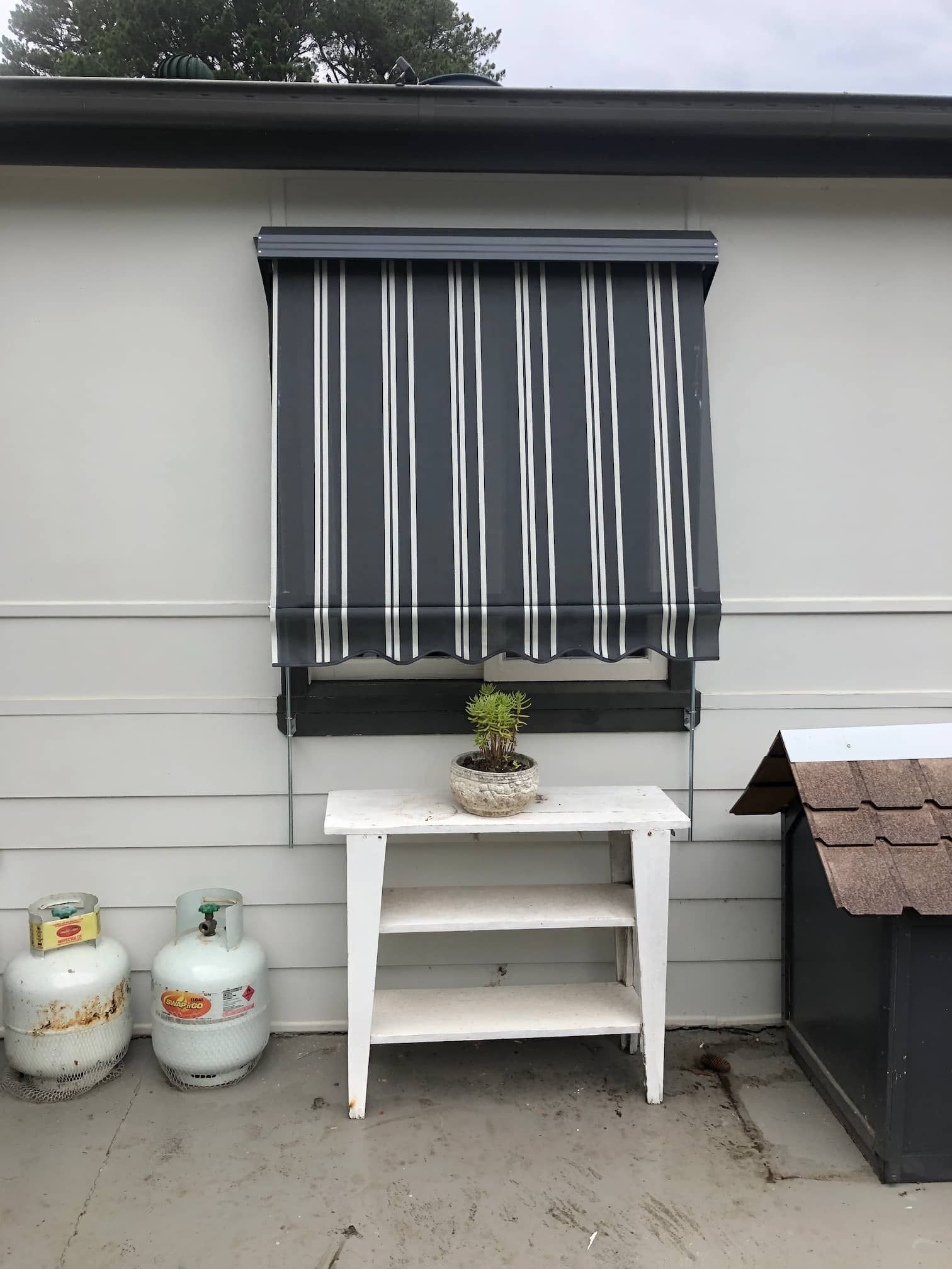 Black And White Striped Window Blinds — Window Coverings in Exeter, NSW