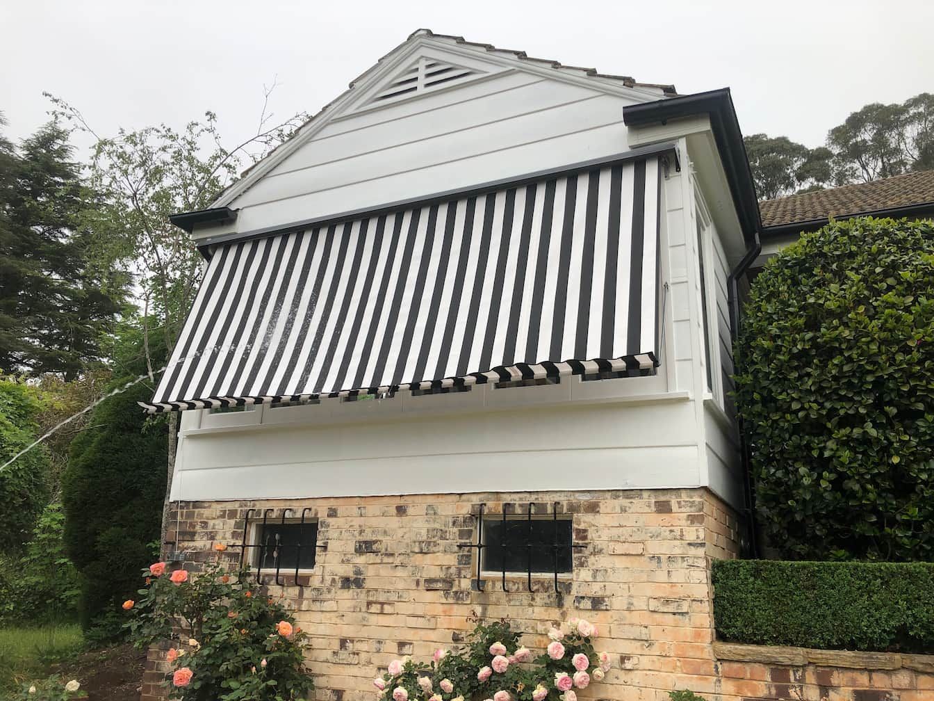 Wide Black And White Striped Window Blinds — Window Coverings in Exeter, NSW