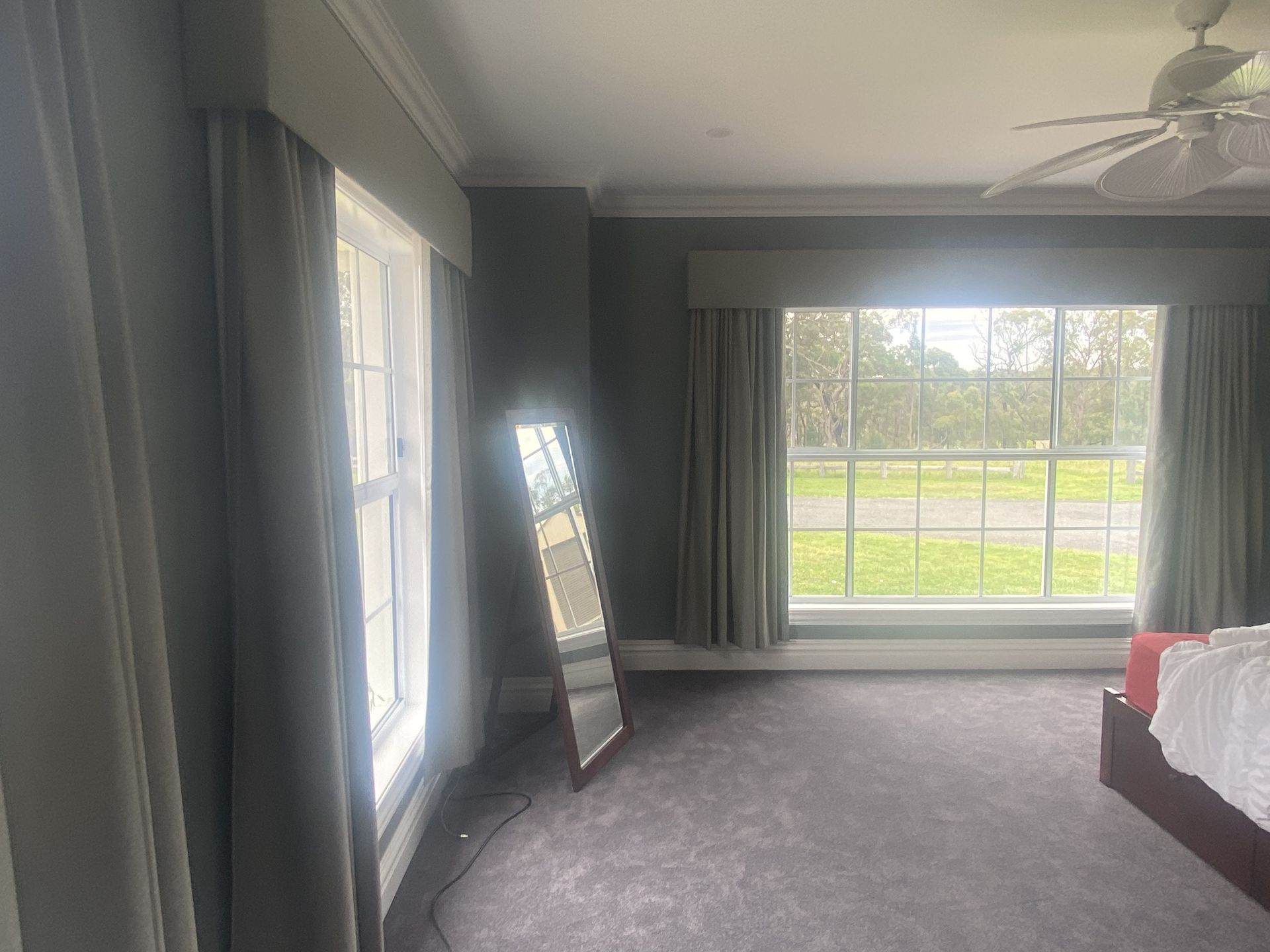 grey curtains on the Windows — Window Coverings in Mittagong, NSW