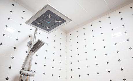 decorative shower fittings installed on bathroom