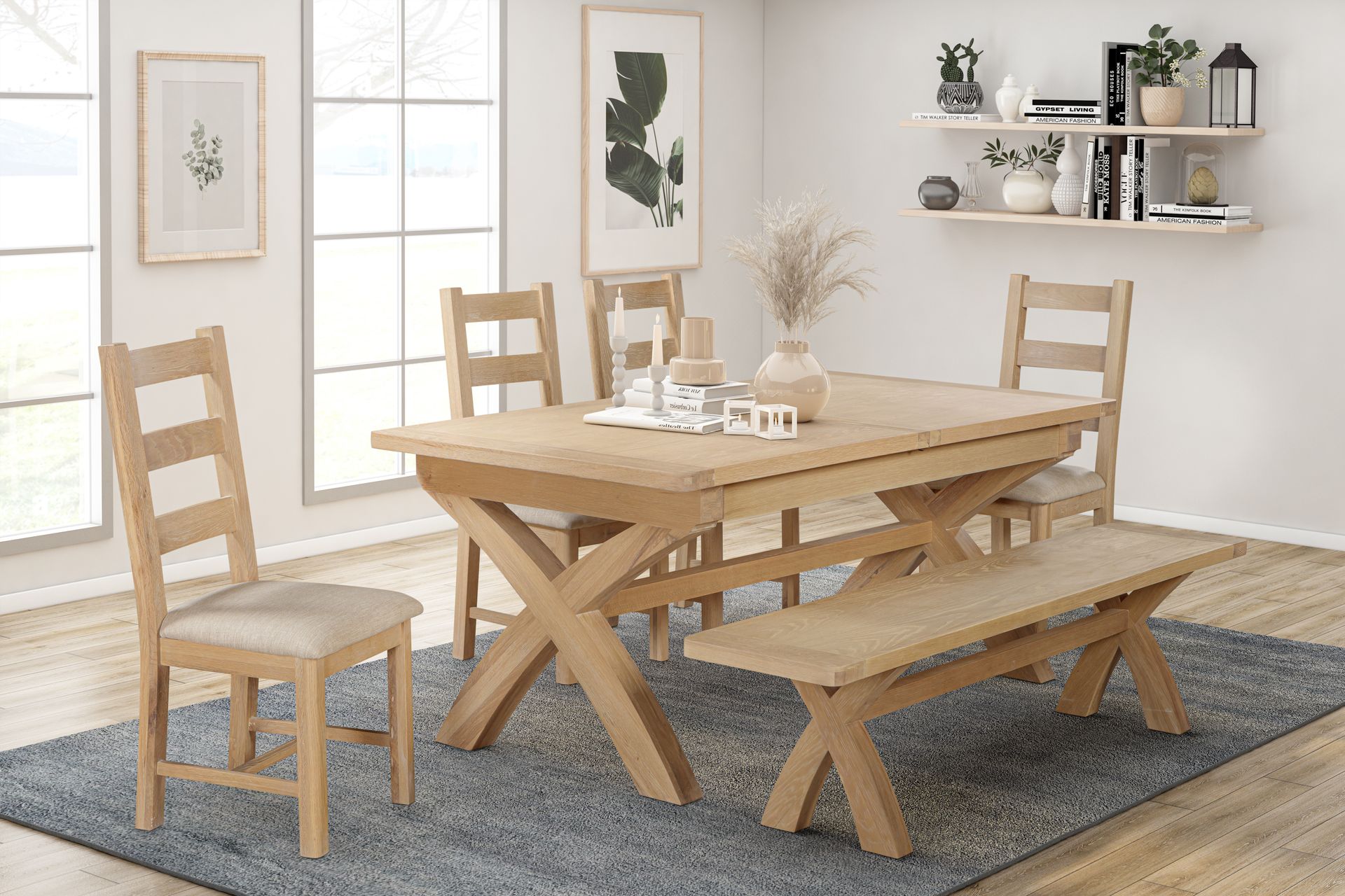 Foxington Oak 1.8m Extending Cross Leg Dining Table
