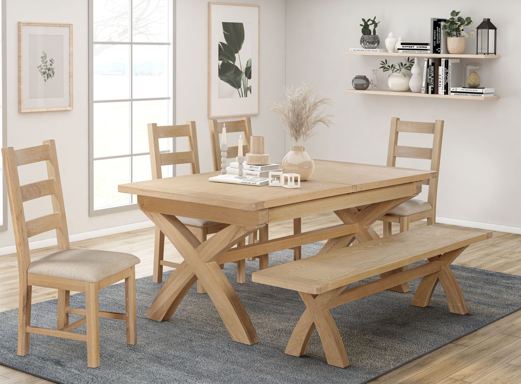 Foxington Oak 1.8m Extending Cross Leg Dining Table