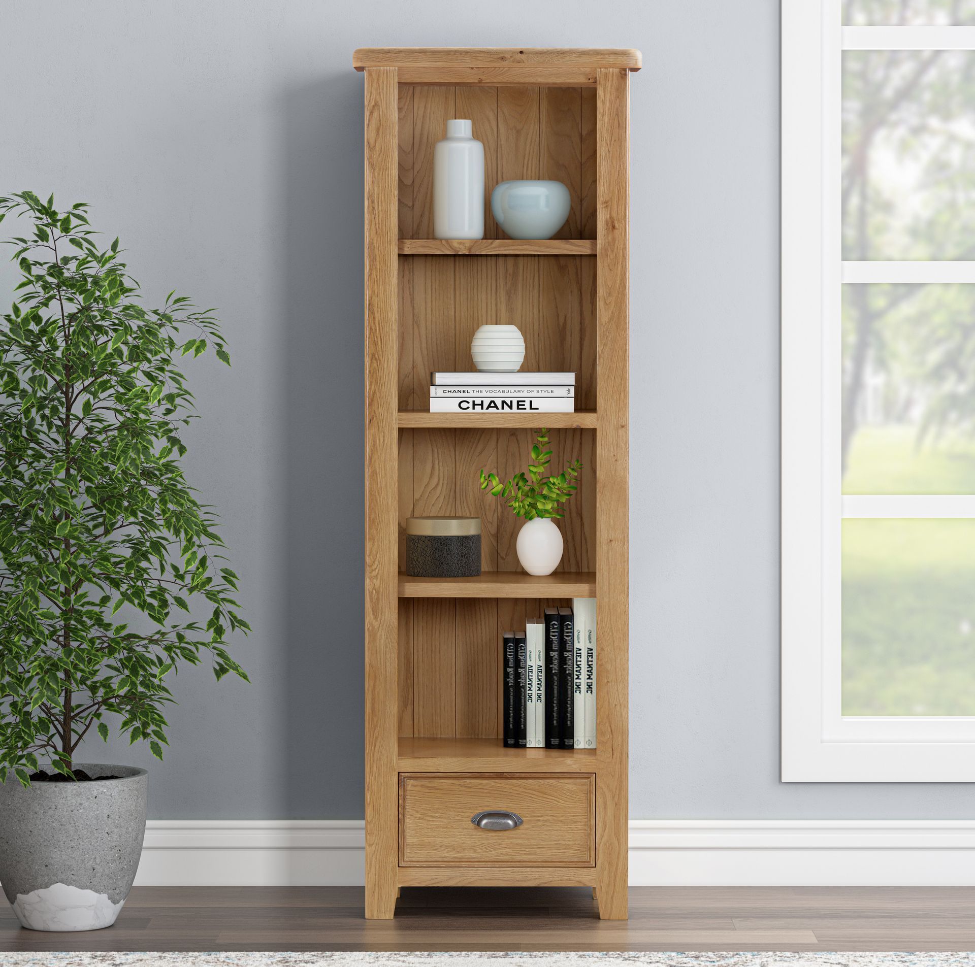Kingsbury Oak Slim Bookcase