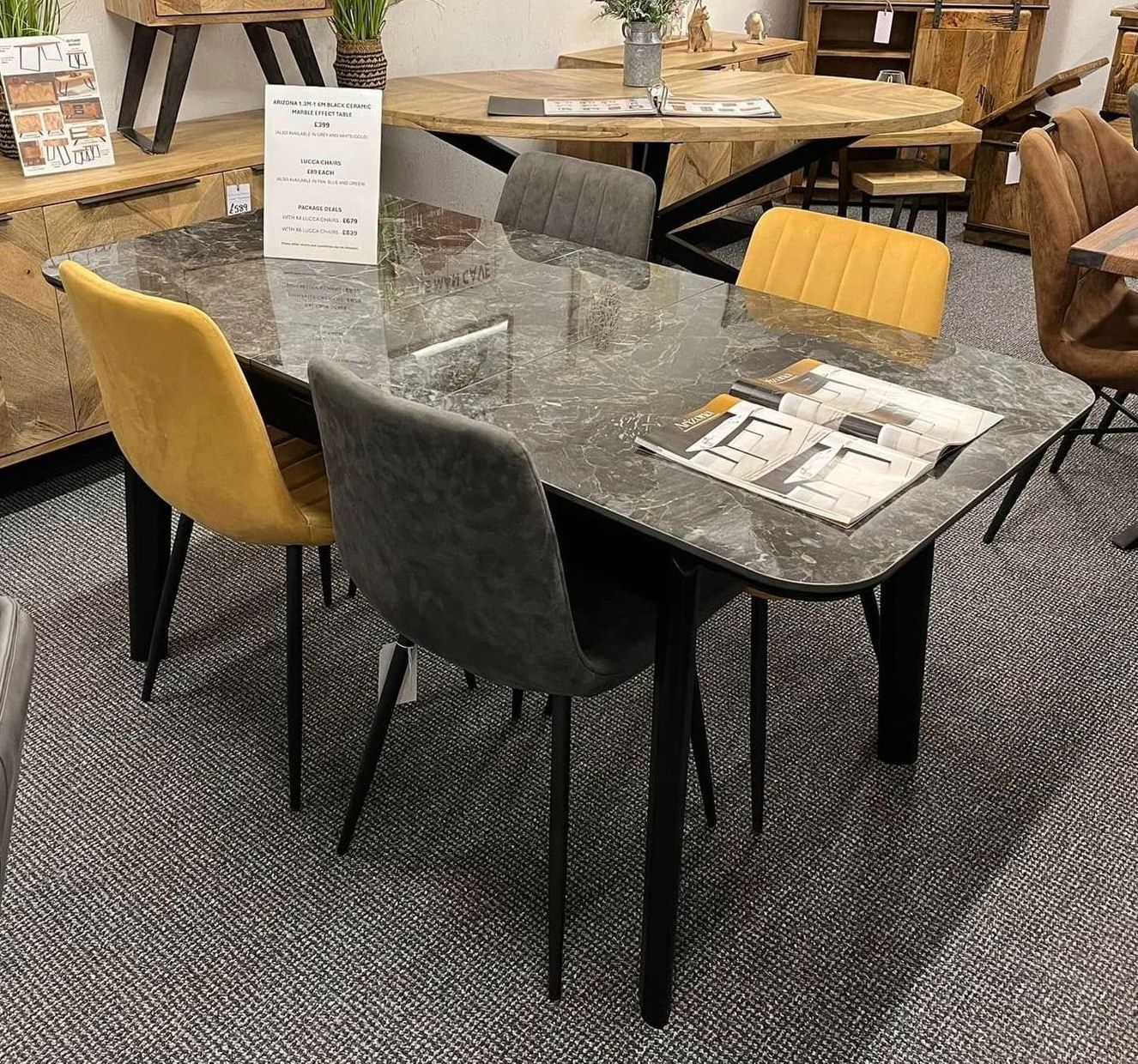 Arizona 1.3m-1.6m Black Ceramic Marble Effect Table