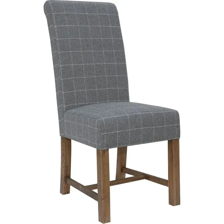 Forest Oak Dining Chair Grey Check Pattern
