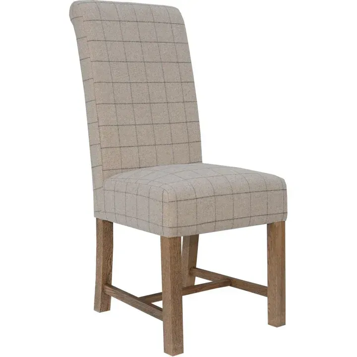 Forest Oak Dining Chair Beige Check Pattern