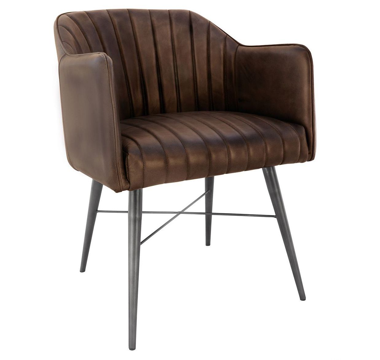 Brown Real Leather Chair with Antique Black Metal Frame