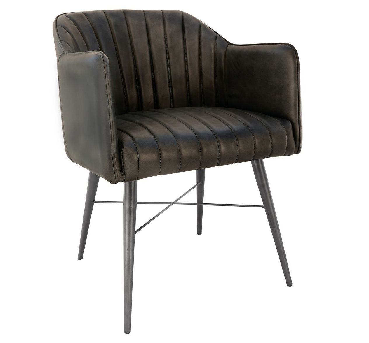 Dark Grey Real Leather Carver Tub with Antique Black Metal Frame