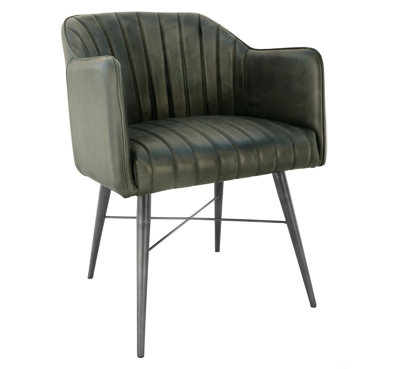 Light Grey Real Leather Carver Tub with Antique Black Metal Frame