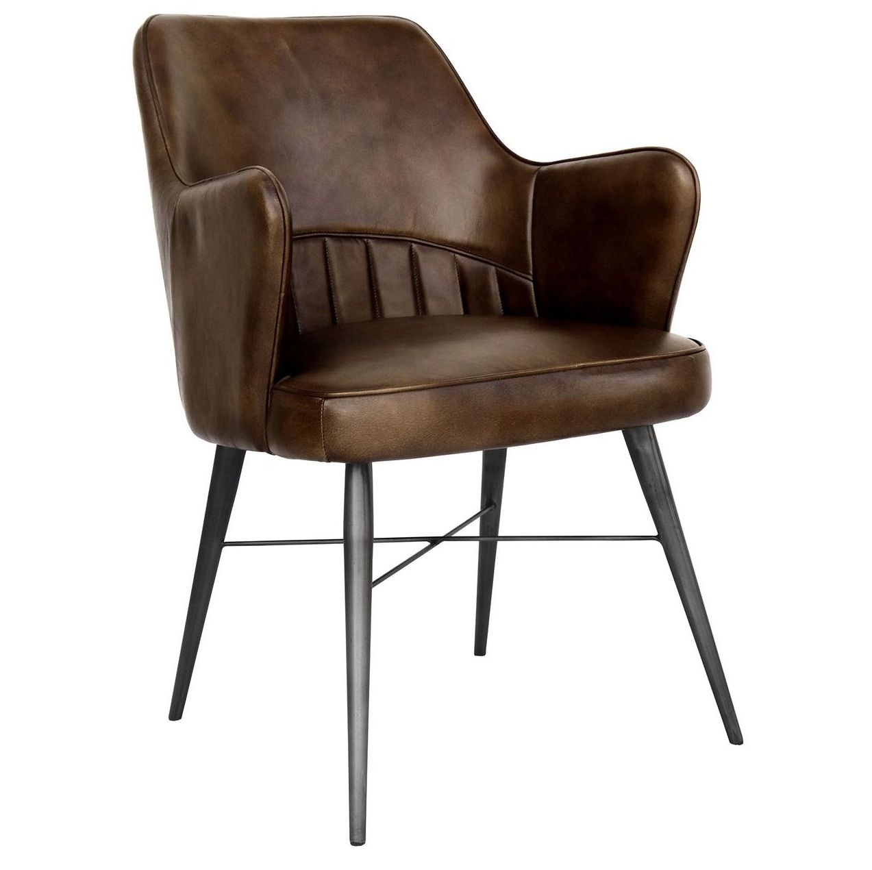 Brown Real Leather Chair with Antique Black Metal Frame