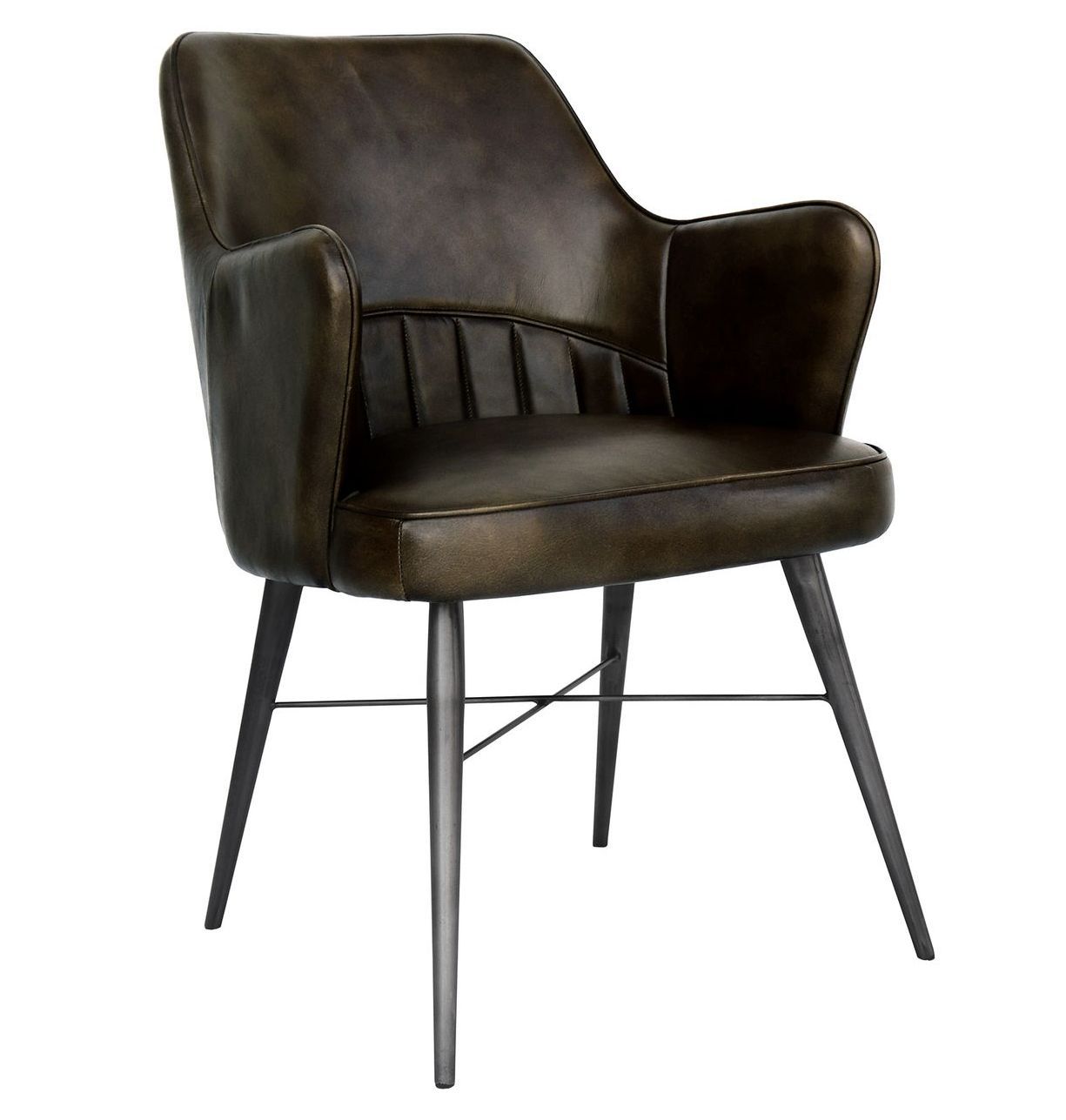 Dark Grey Real Leather Chair with Antique Black Metal Frame