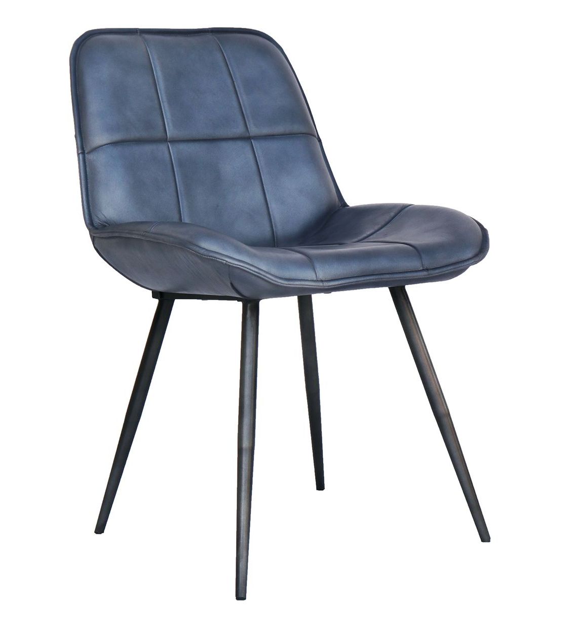 Blue Real Leather Chair with  Antique Black Metal Frame