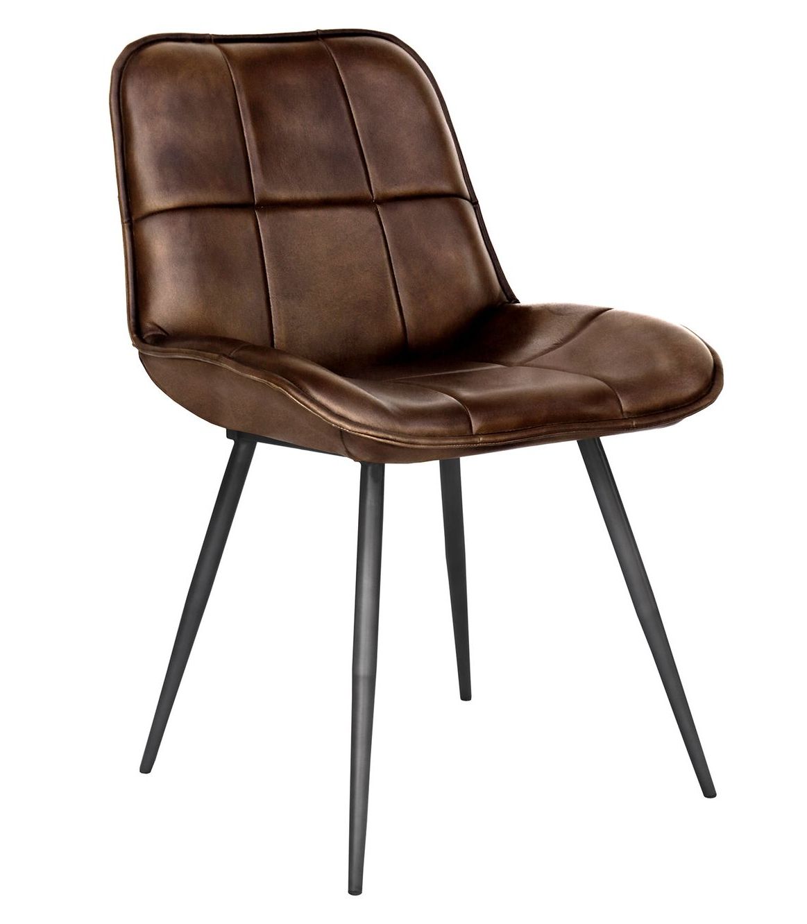 Brown Real Leather Chair with  Antique Black Metal Frame