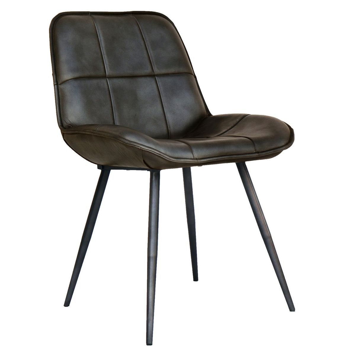 Dark Grey Real Leather Chair with  Antique Black Metal Frame