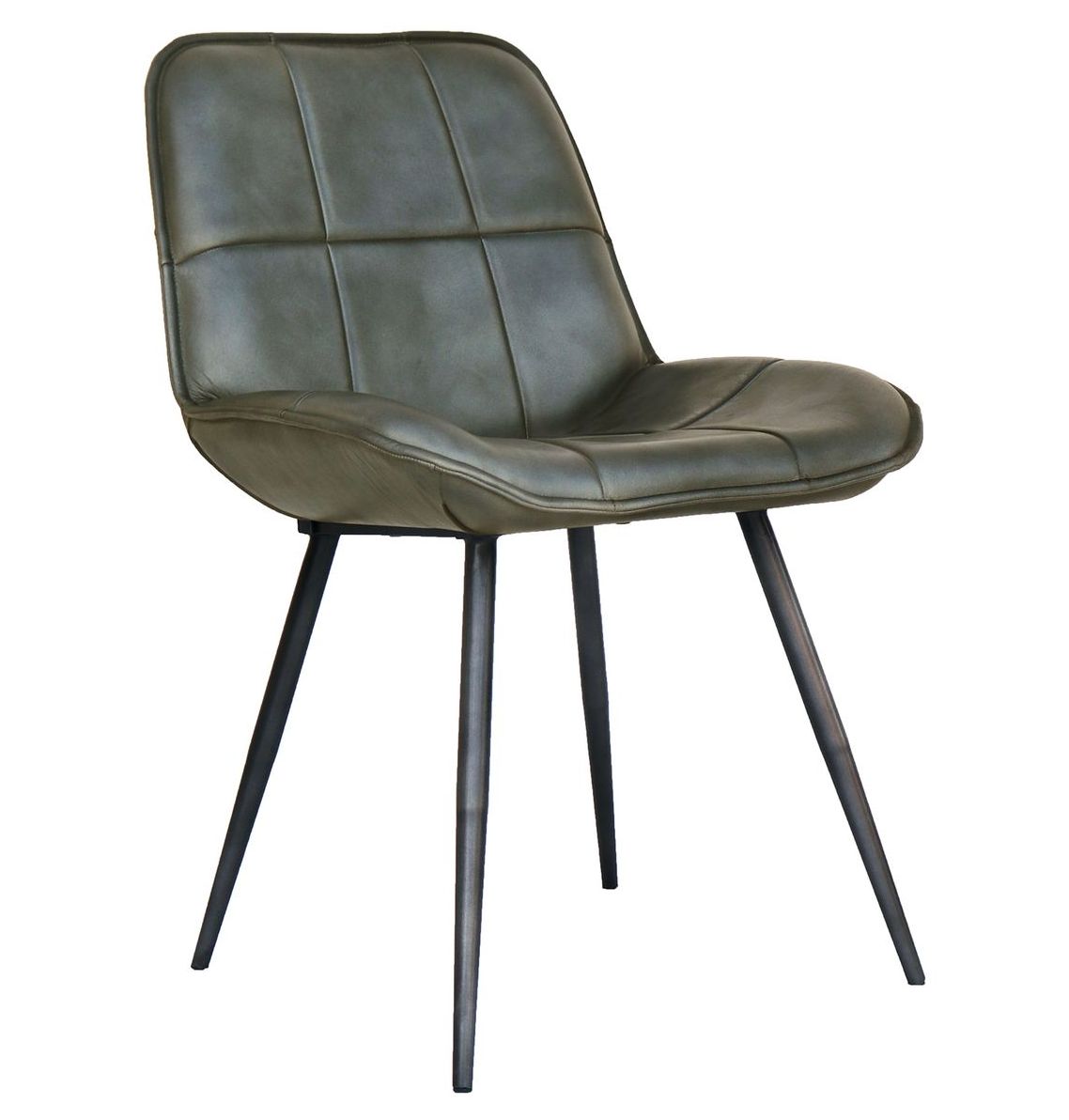 Light Grey Real Leather Chair with  Antique Black Metal Frame