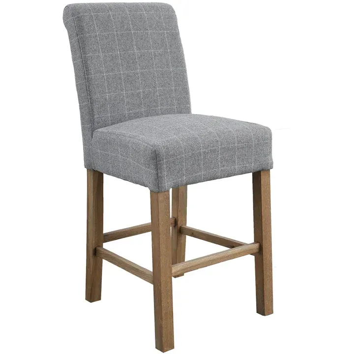 Forest Oak Bar Stool Grey Check Pattern