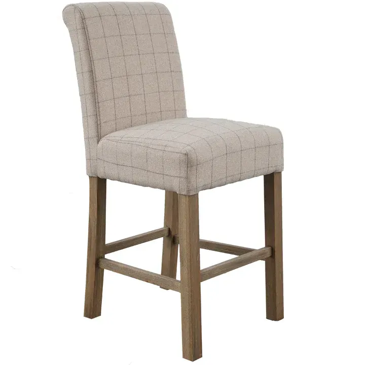Forest Oak Bar Stool Beige Check Pattern