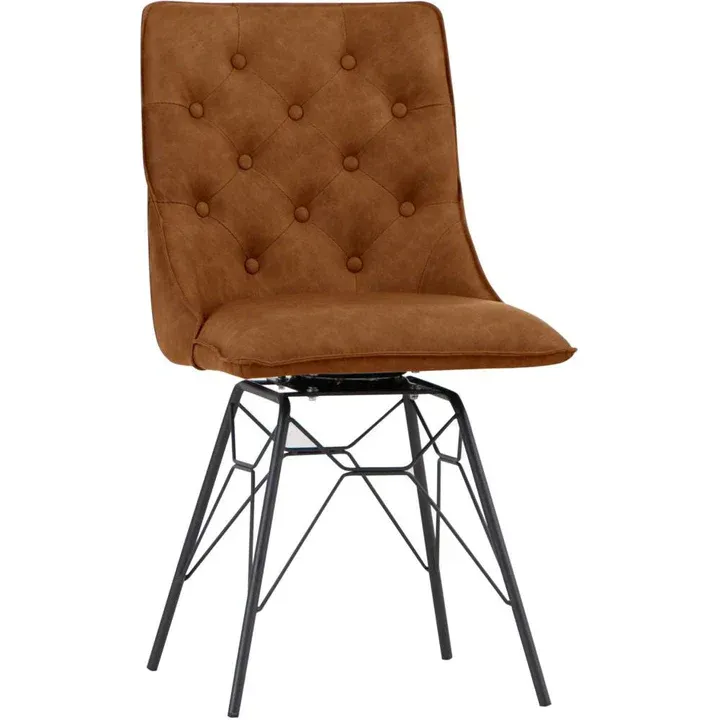 Tan Studded Back Swivel Chair with Ornate Legs