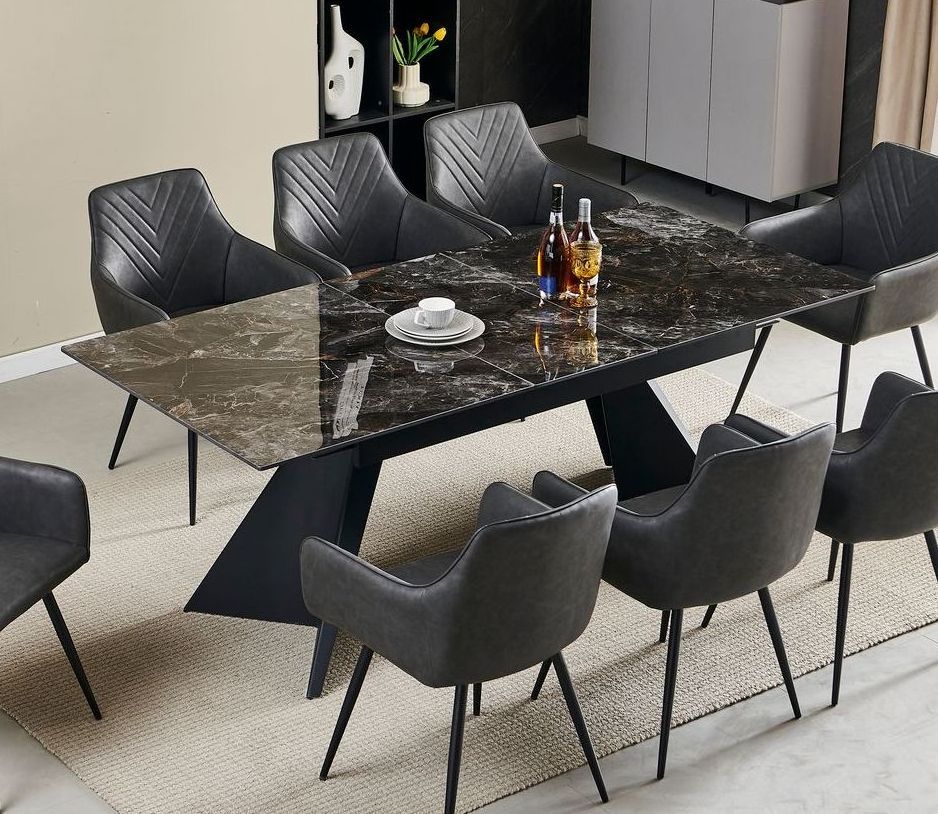 Chicago 1.6m-2.0m Black Ceramic Marble Effect Table