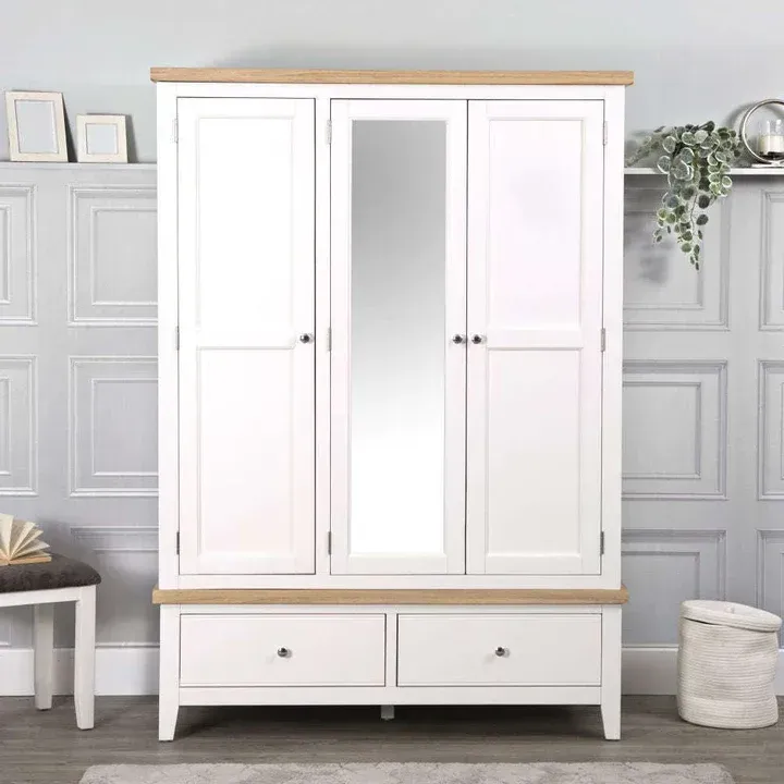 Evesham White 3 Door 2 Drawer Triple Wardrobe