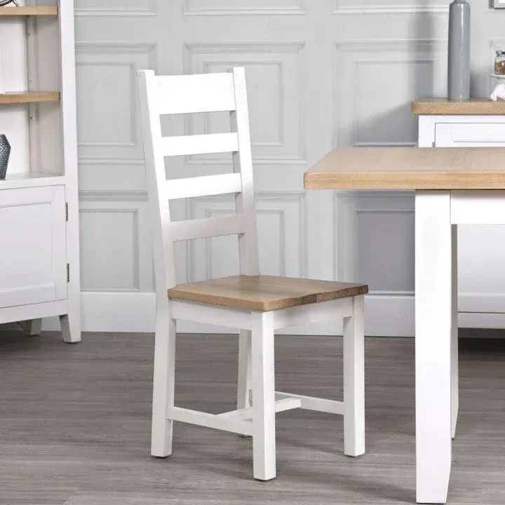 Evesham White Ladder Back Chair Wooden Seat