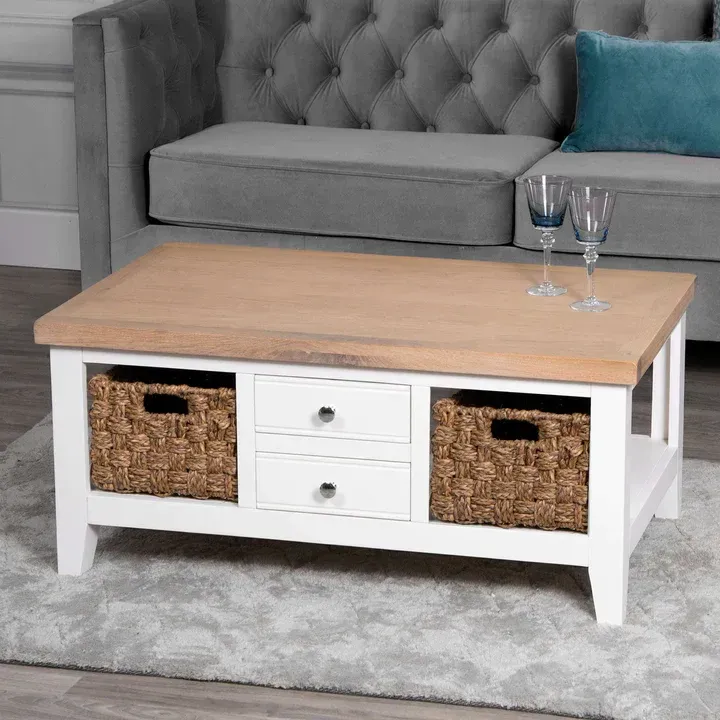 Evesham White Coffee Table with Baskets
