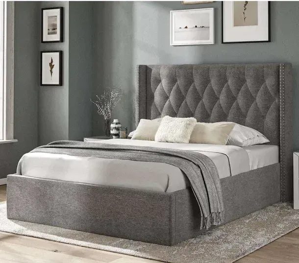 Dark Grey Fabric Bed Ottoman