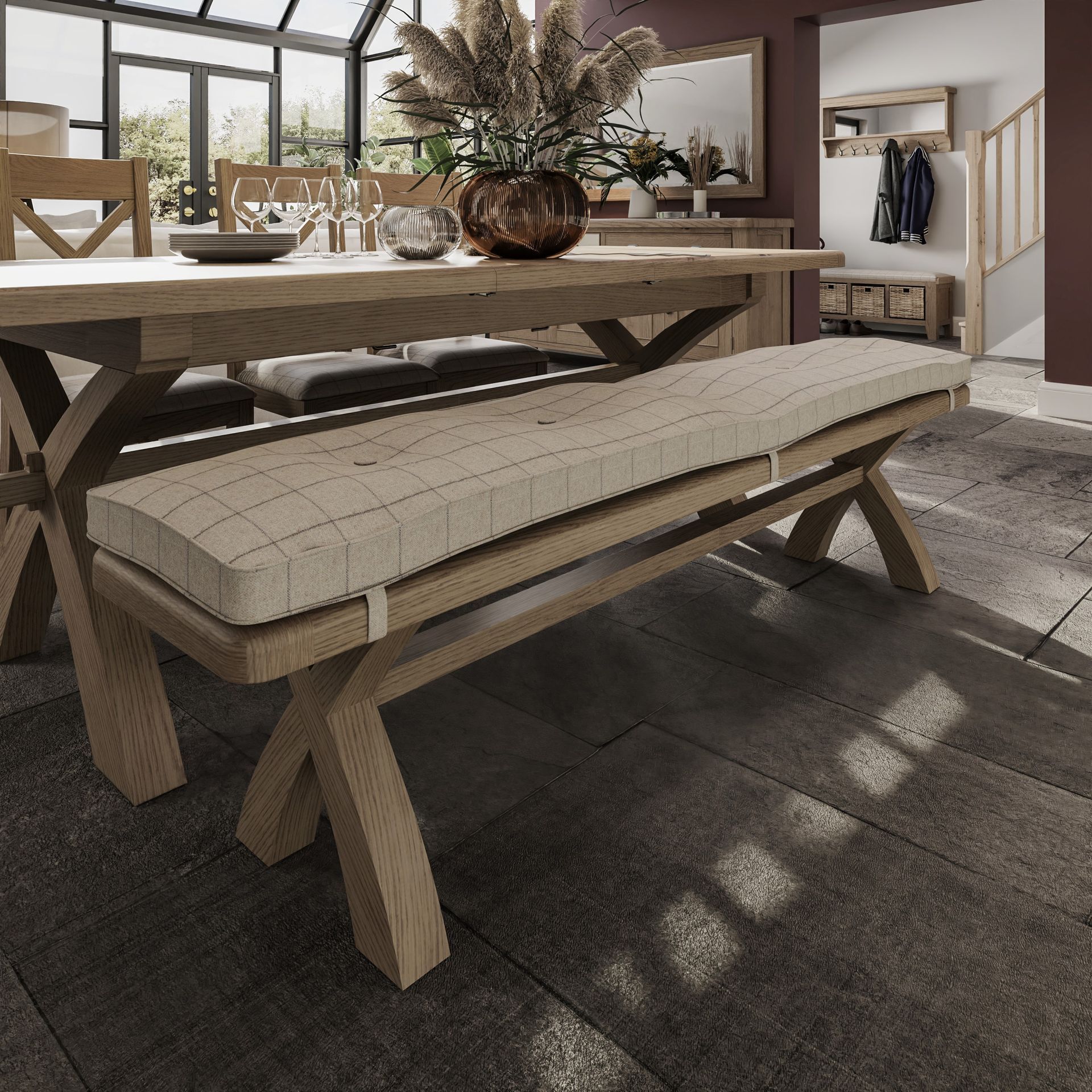 Forest Oak 2.0m Bench Cushion Natural Check