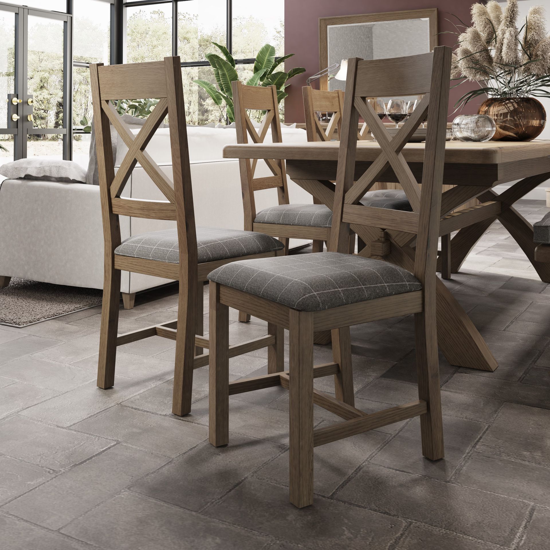 Forest Oak Cross Back Dining Chair Grey
