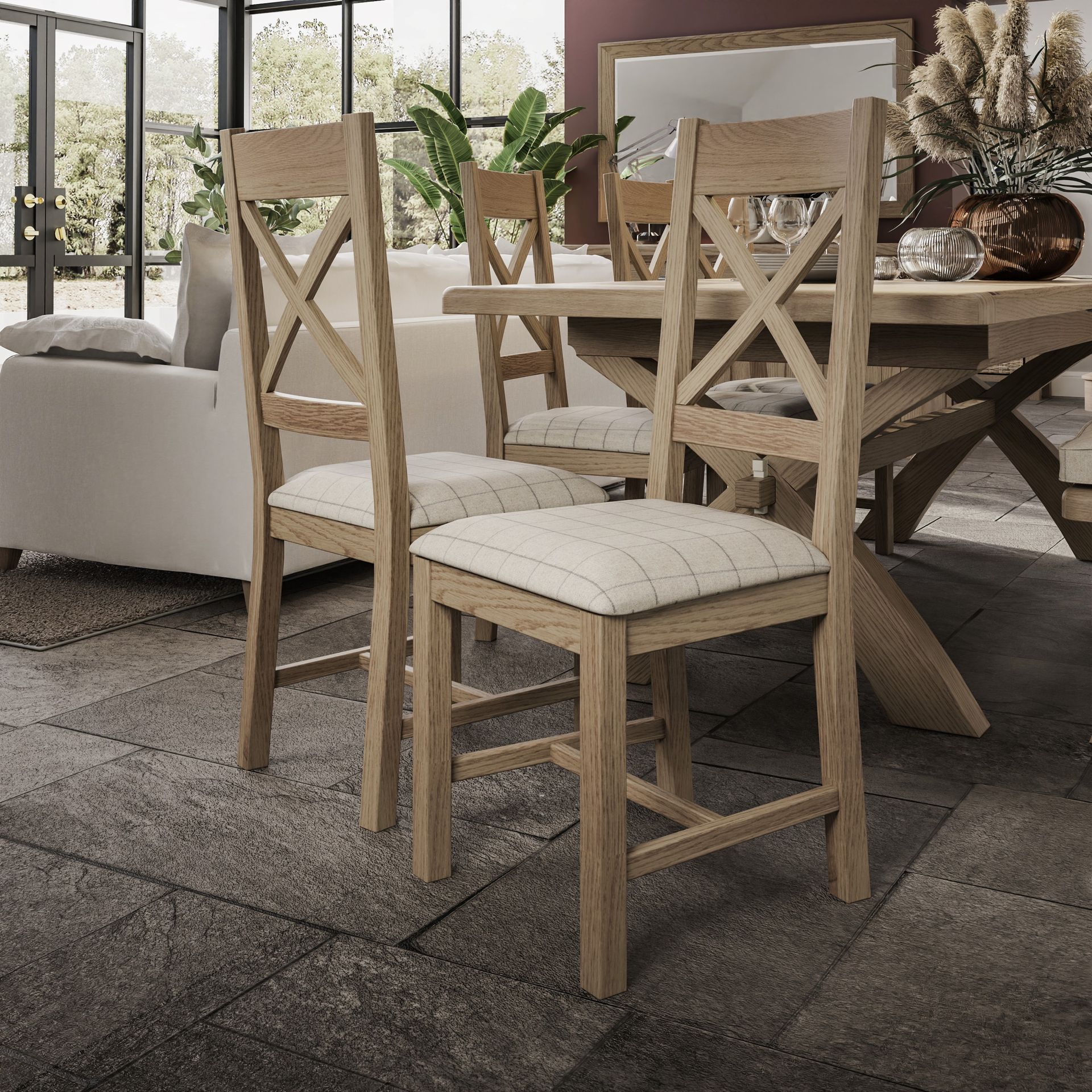Forest Oak Cross Back Dining Chair Beige