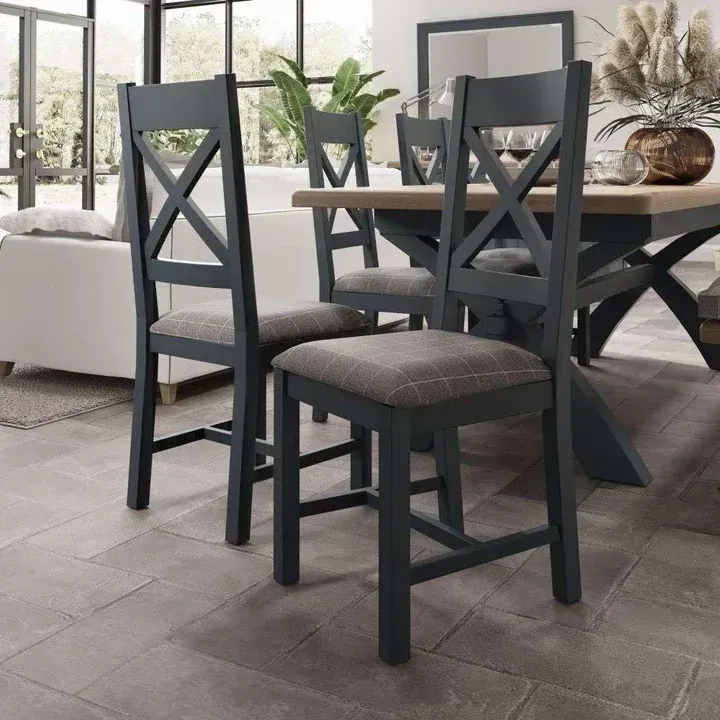 Forest Oak Blue Cross Back Dining Chair Grey
