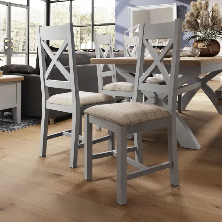 Forest Oak Grey Beige Cross Back Dining Chair