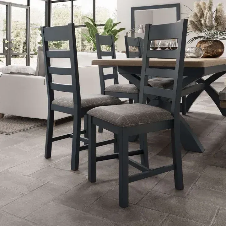 Forest Oak Blue Slatted Dining Chair Grey
