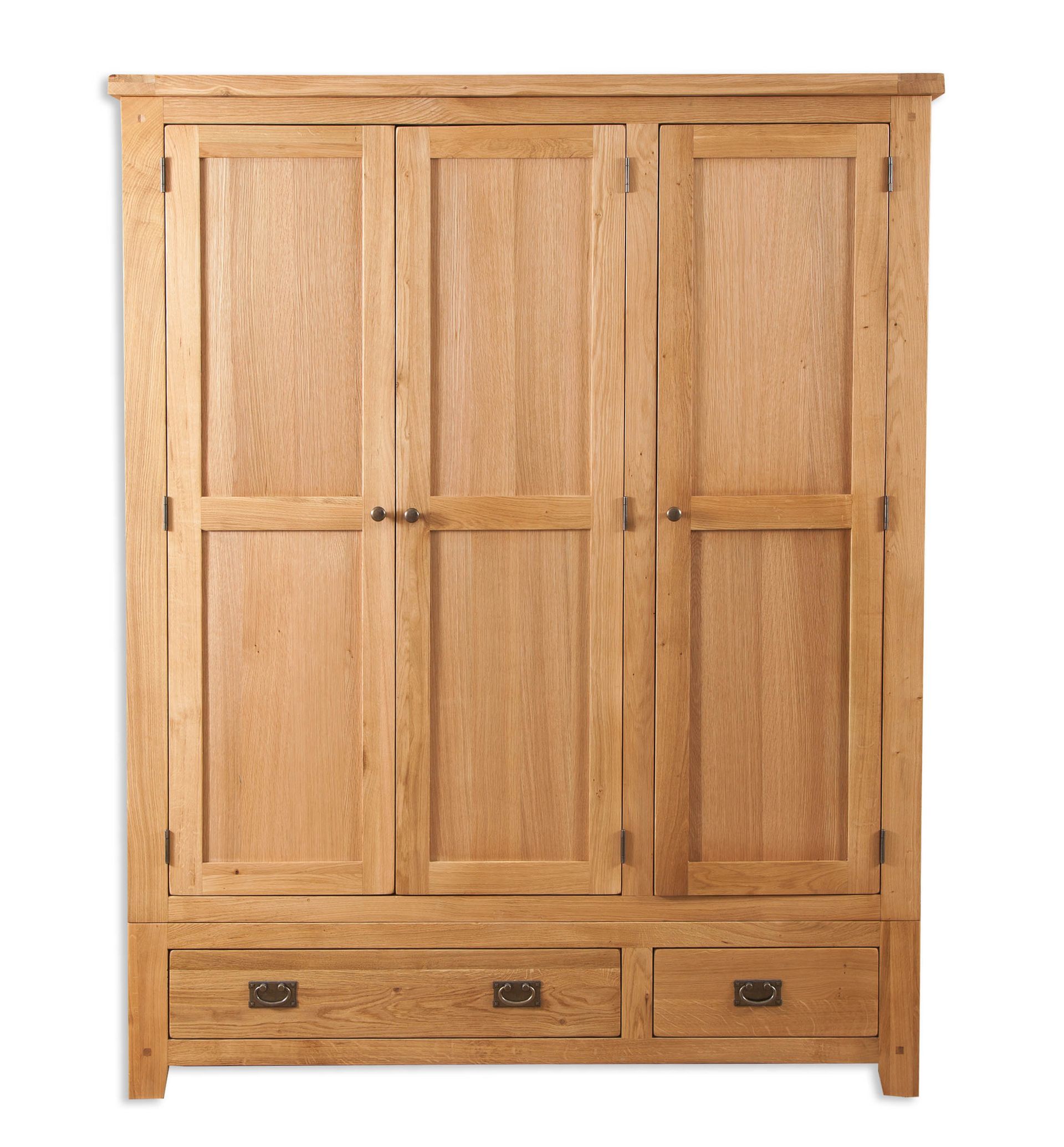 Natural Oak 3 Door 2 Drawer Triple Wardrobe
