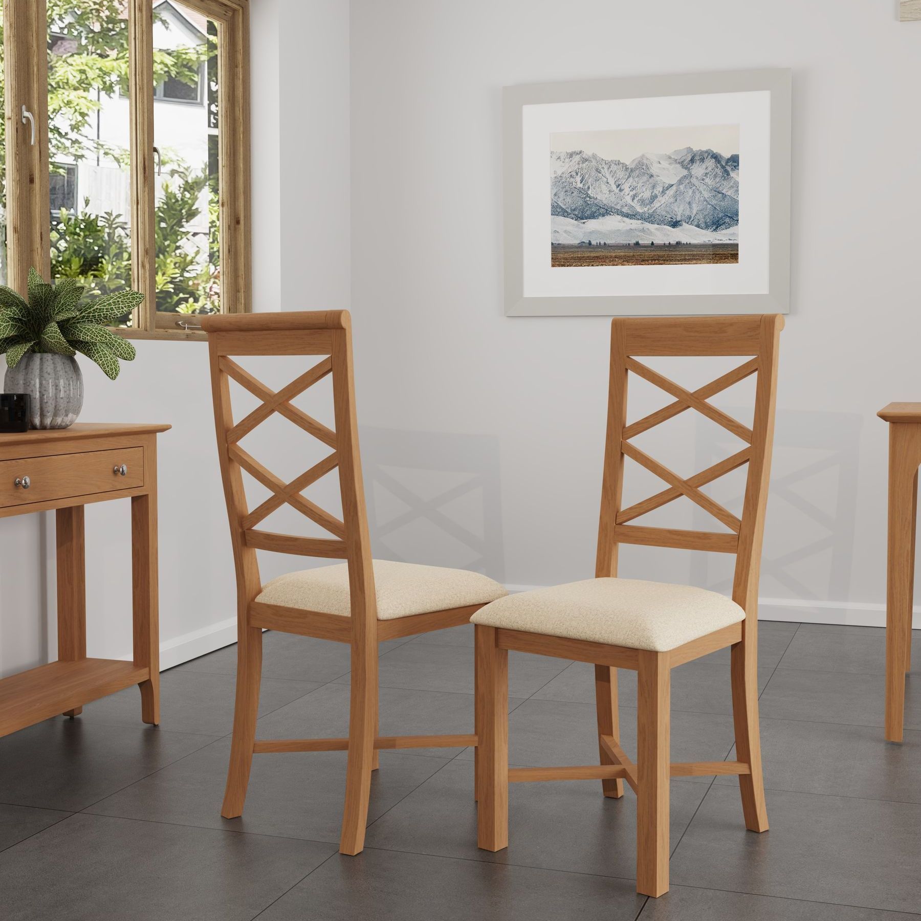Sherwood Oak Double Cross Back Chair with Fabric Seat