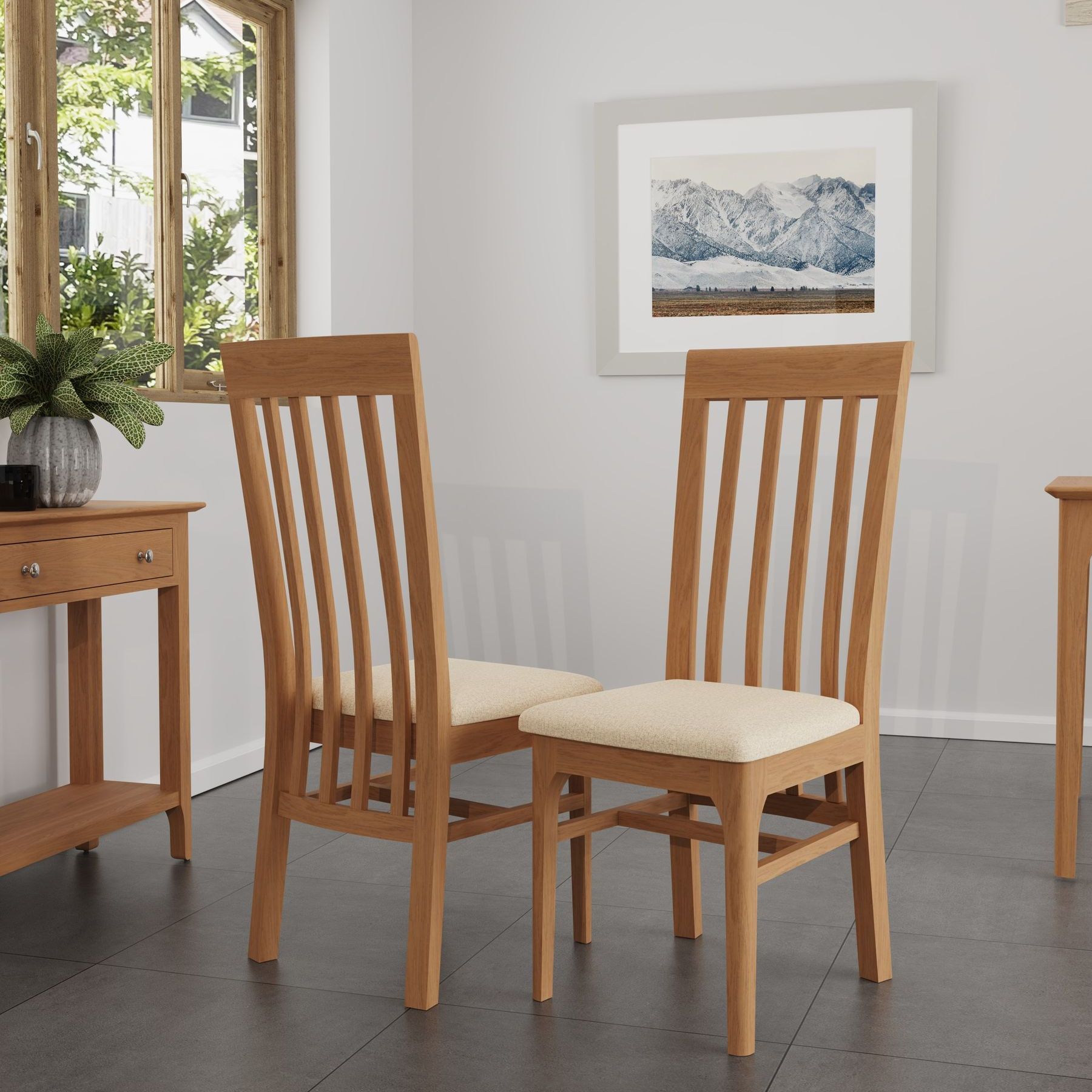 Sherwood Oak Slat Back Chair with Fabric Seat