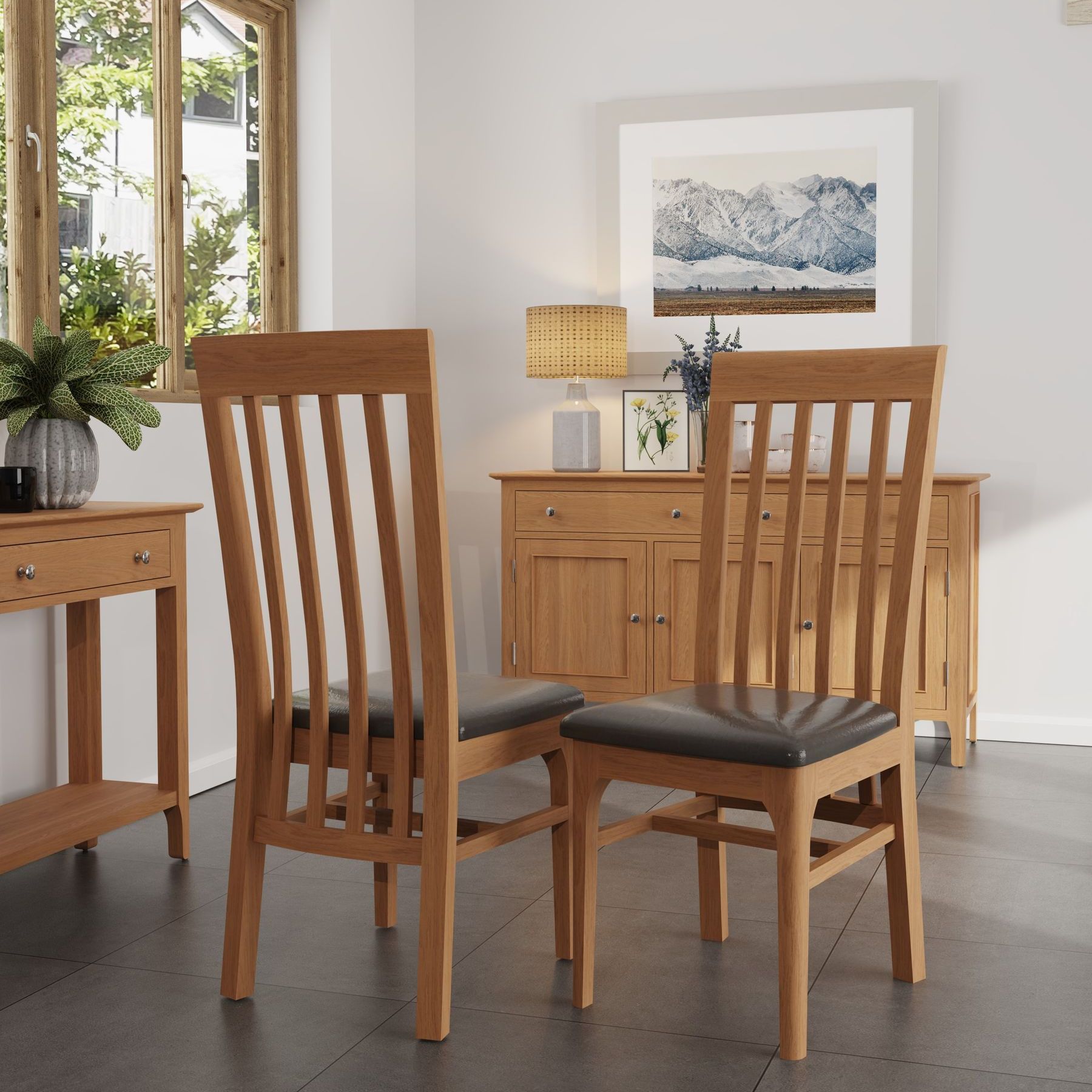 Sherwood Oak Slat Back Chair PU
