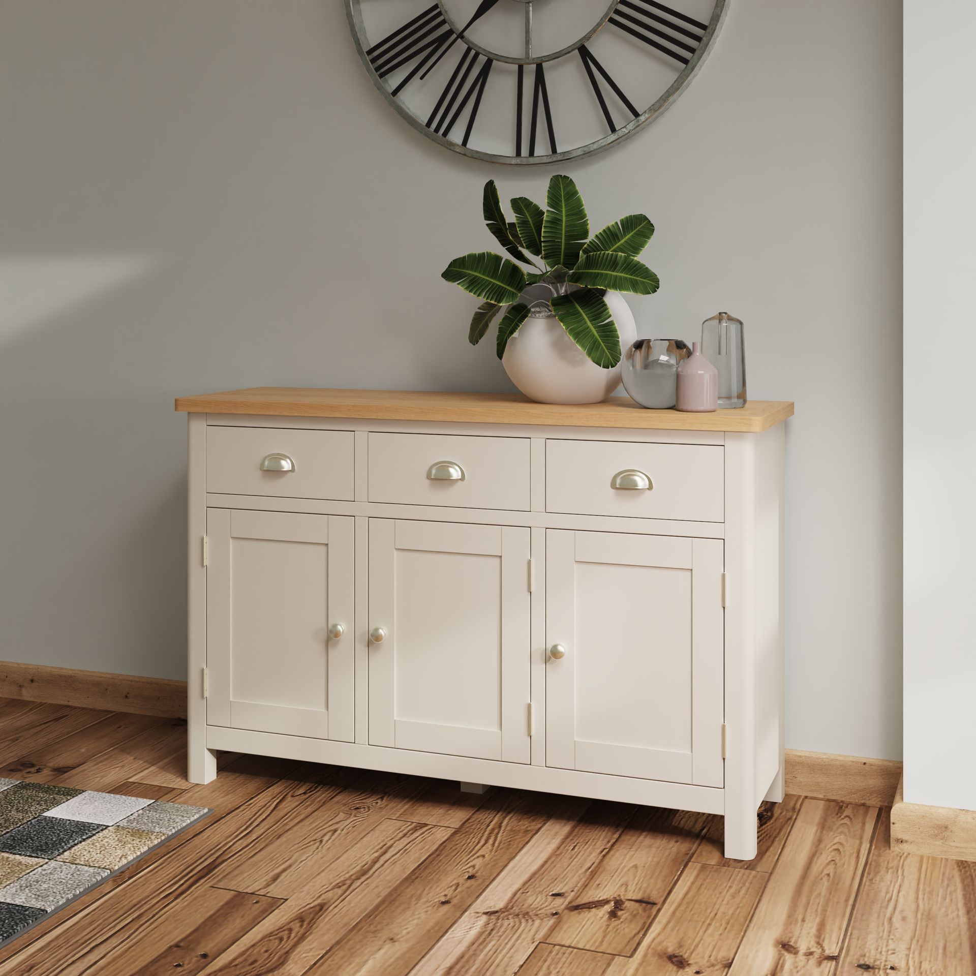 Warwick Oak Truffle 3 Drawer 3 Door Sideboard